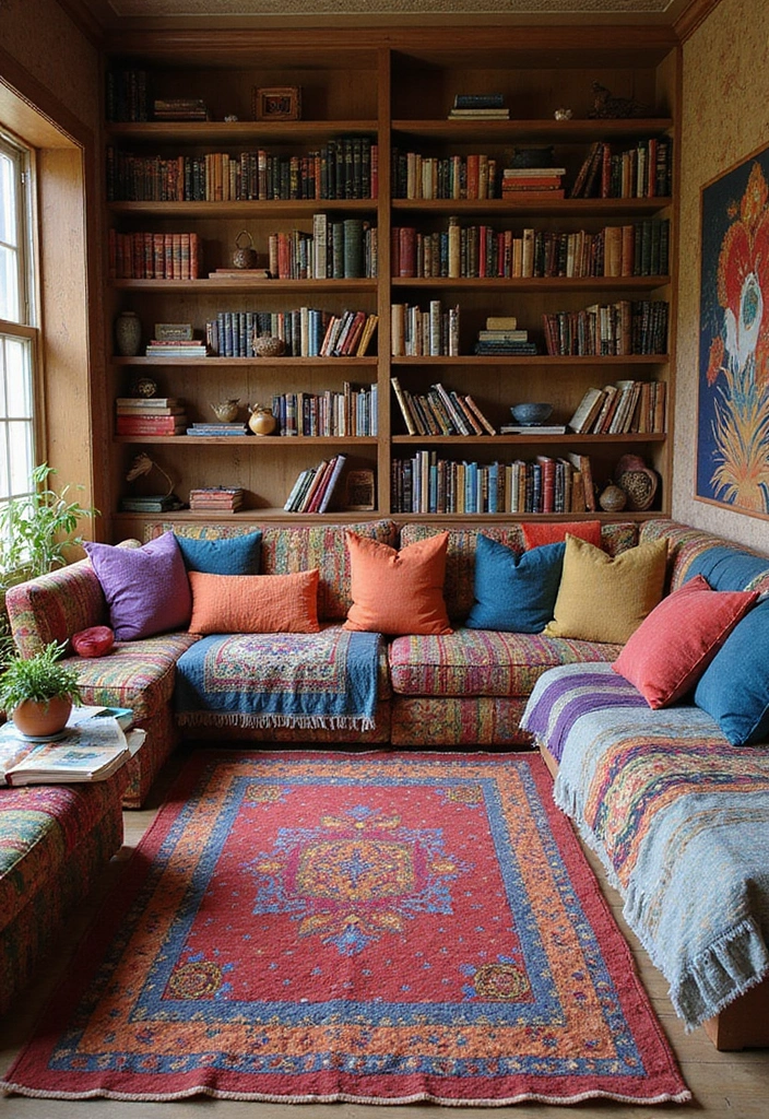 15 Maximalist Vintage Decor Ideas Every Book Lover Needs to Try! - 1. Layered Textiles for Cozy Comfort