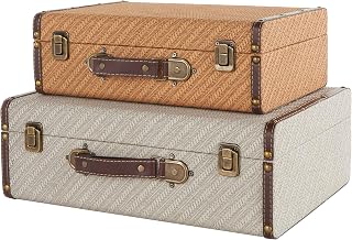 Deco 79 Wooden Decorative Trunk Vintage Studded Woven Storage Decorative...