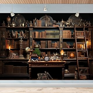 7X5FT Vintage Bookshelf Photography Backdrop Classical Study Room Mediev...
