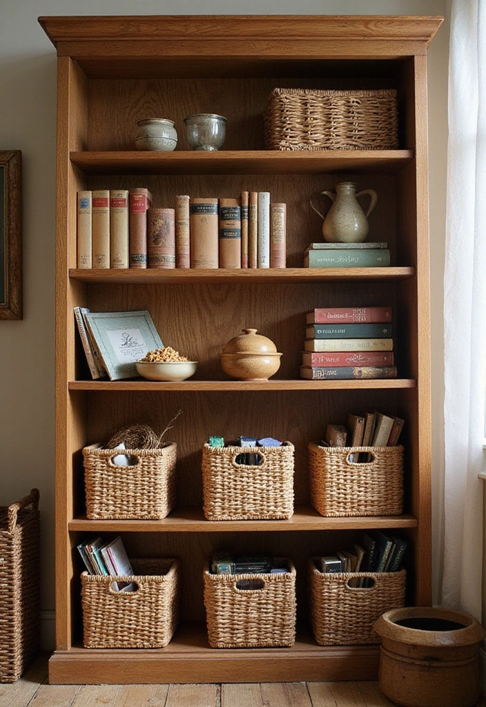 13 Genius Bookshelf Styling Tips That Will Transform Your Space into a Bookworm's Paradise! - 5. Use Baskets for Storage