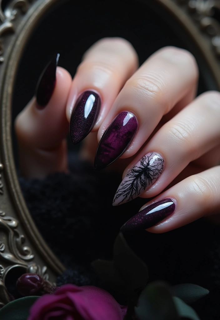 14 Gothic Nail Ideas That Will Make Every Book Lover's Heart Skip a Beat - 11. Shadowy Figures