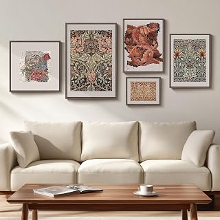 Framed William Morris Gallery Wall Art Set of 5, Vintage Colorful Botani...