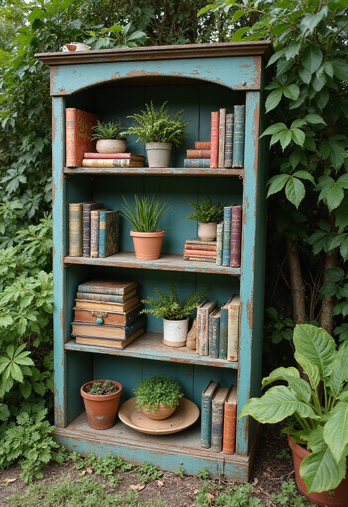 12 Boho Garden Decor Ideas Every Book Lover Will Adore - 3. Vintage Bookshelf Planter