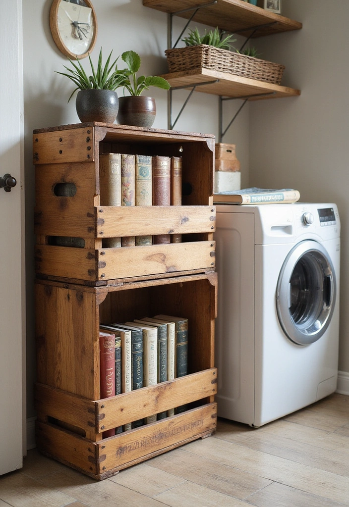 13 Small Laundry Room Ideas for Book Lovers to Save Space and Add Style - 7. DIY Book Storage Crates