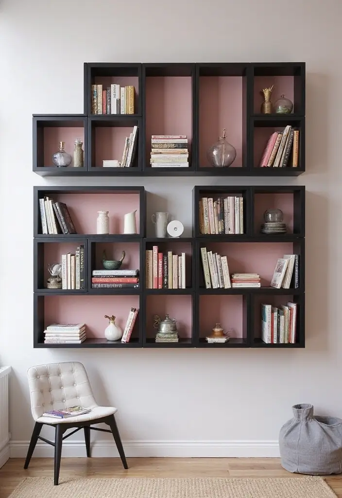 17 DIY Black and Pink Room Decor Ideas for Book Lovers  - 13. Wall Mounted Bookshelves