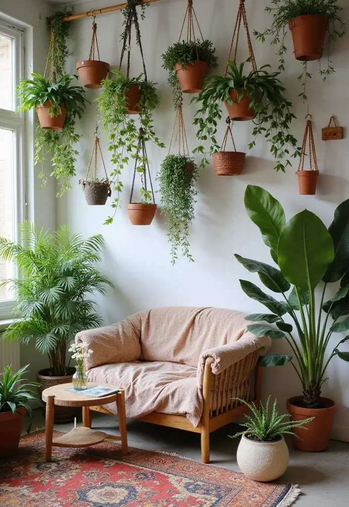 15 Boho Living Room Decor Ideas Every Book Lover Needs to Try - 4. Hanging Plants for a Touch of Green