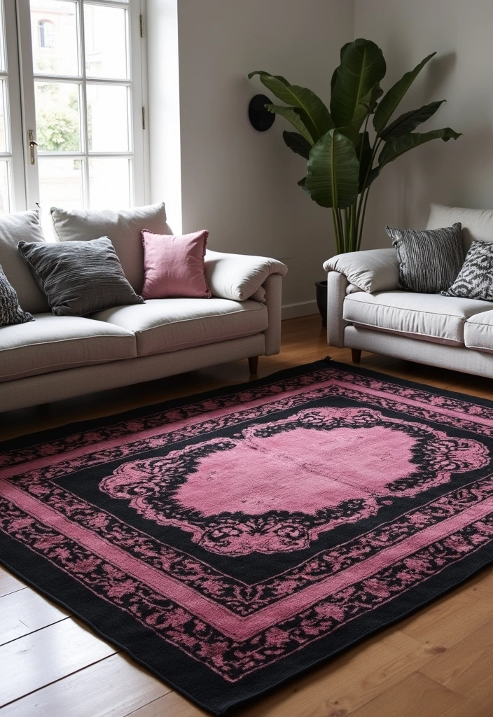 17 DIY Black and Pink Room Decor Ideas for Book Lovers  - 12. Black and Pink Rug