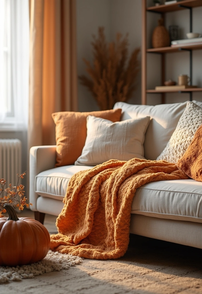 15 Autumn Living Room Decor Ideas Every Book Lover Needs to Try This Fall! - 12. Warm Throws and Blankets