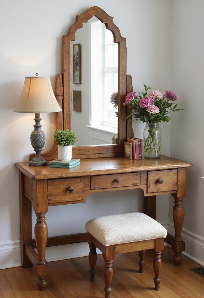 12 Stylish Bedroom Vanity Ideas for Book Lovers - 7. Rustic Farmhouse Charm