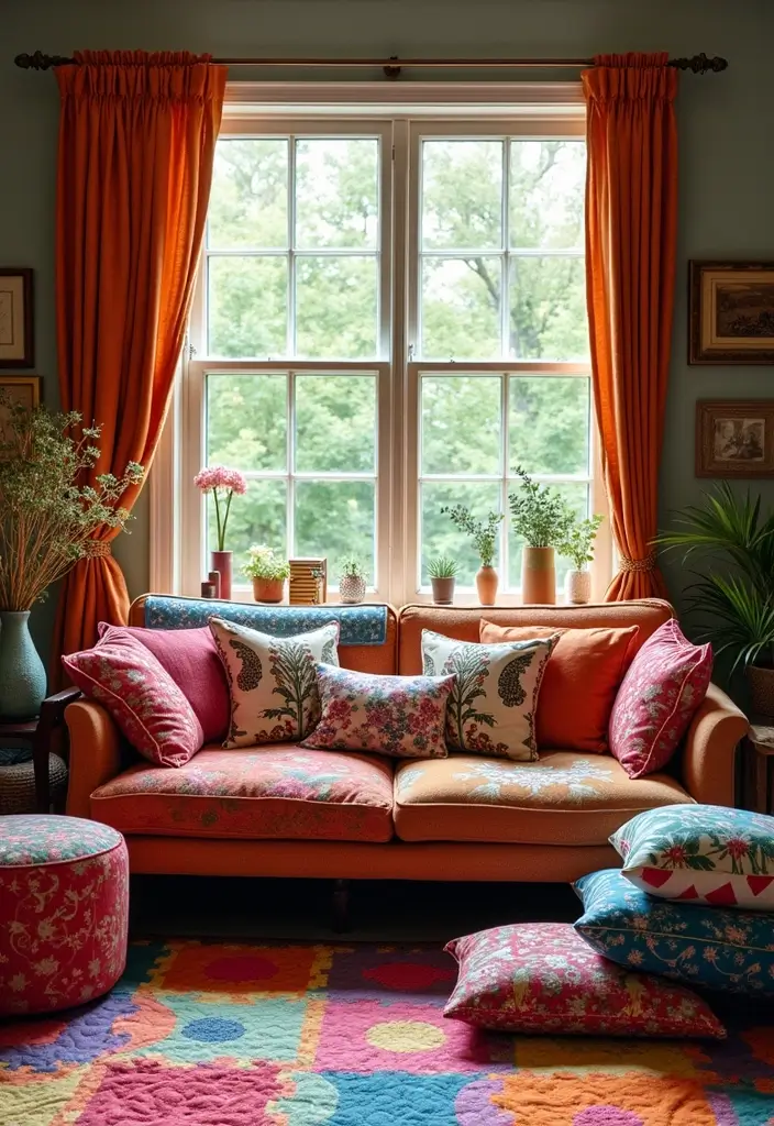 15 Maximalist Living Room Ideas That Every Book Lover Will Adore (You Won't Believe #7!) - 3. Vibrant Textiles for a Pop of Color