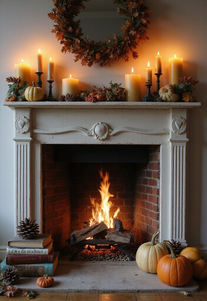 12 Easy DIY Halloween Fireplace Decor Ideas for Book Lovers - 3. Candlelit Book Nook