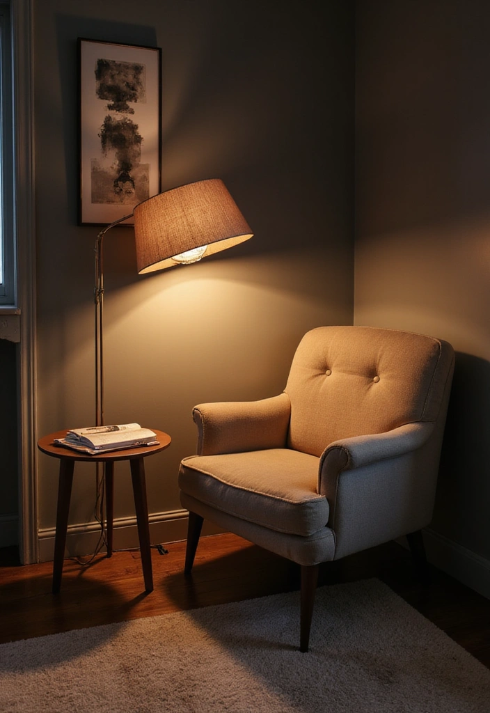 18 Cozy Japandi Book Nook Ideas for Book Lovers Who Crave Comfort! - 7. Soft Lighting with a Floor Lamp