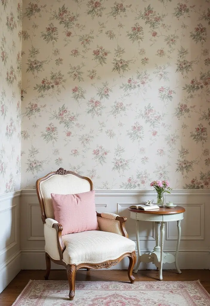 23 Aesthetic Grandmacore Home Decor Ideas for Book Lovers - 3. Floral Wallpaper
