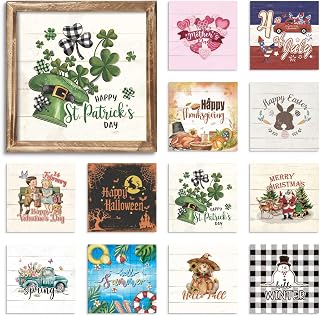 Putuo Decor Interchangeable Season Framed Wall Art Set, Seasonal Welcome...