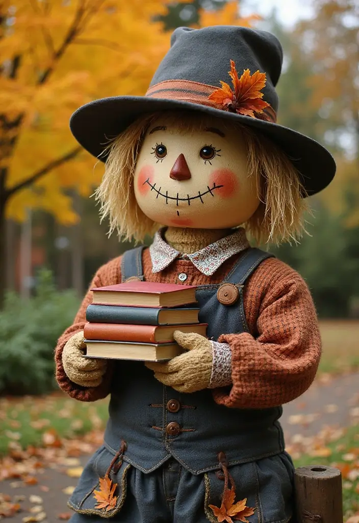 14 Quirky Halloween Home Garden Ideas for Book Lovers - 4. Scarecrow Bookworm