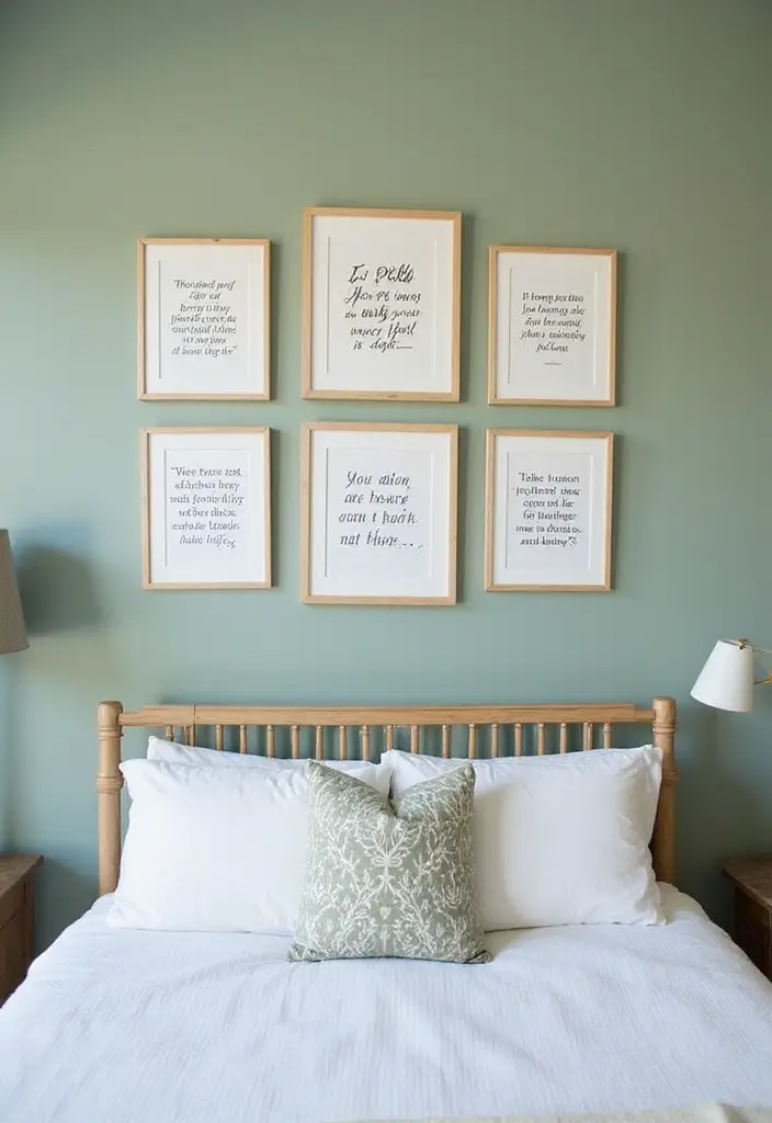 16 Sage Green Bedroom Decor Ideas That Speak to Every Book Lover’s Heart! - 12. Literary Quotes on the Walls