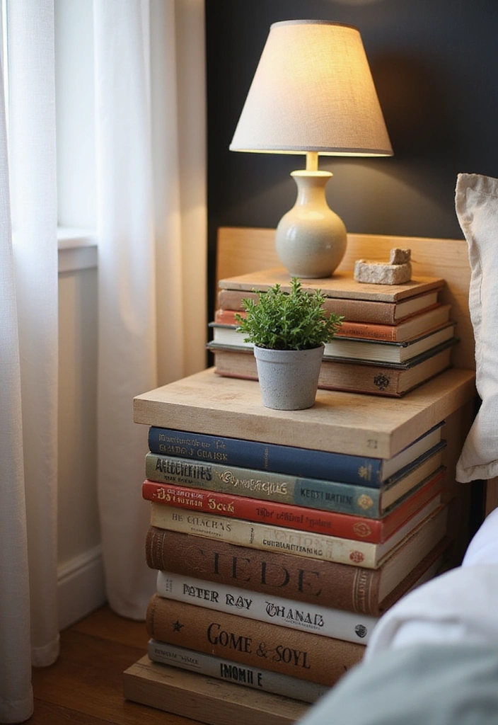 18 Must-Try Fall Bedroom Decor Ideas for Book Lovers (Don't Miss #15!) - 3. Book-Stack Side Tables