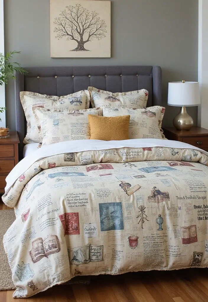 22 Modern Bedroom Decor Ideas for Book Lovers  - 9. Book-themed Bedding