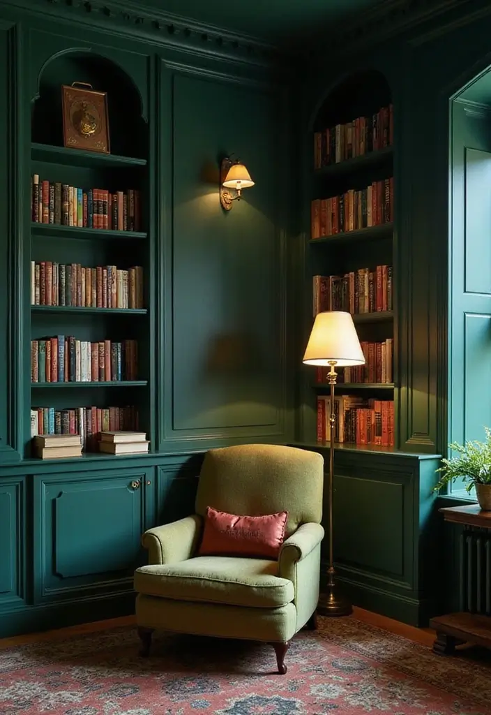15 Dark Feminine Room Decor Ideas That Will Make Book Lovers Swoon! - 1. Deep Jewel Toned Walls