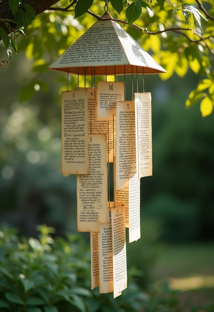12 Boho Garden Decor Ideas Every Book Lover Will Adore - 8. Whimsical Book Page Wind Chimes