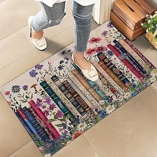 Floral Book Indoor Door Mat, Stylish 17x29.5in Non-Woven Fabric Floor Do...