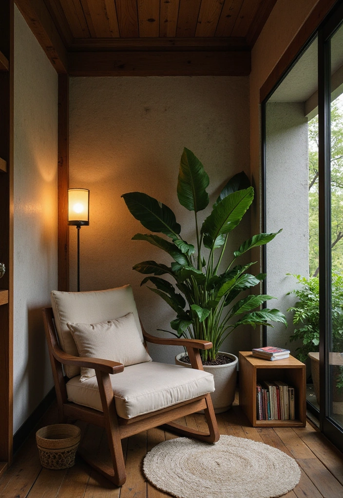12 Japandi Bathroom Ideas That Book Lovers Can't Resist (You'll Want to Copy #5!) - 1. Cozy Reading Nook by the Bathtub