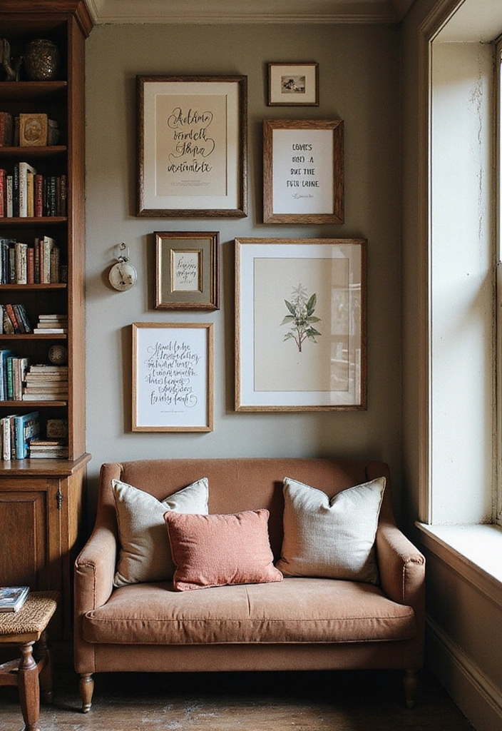 25 Cottagecore Book Nook Inspirations That Will Make You Dream of Reading! - 12. Vintage Frames