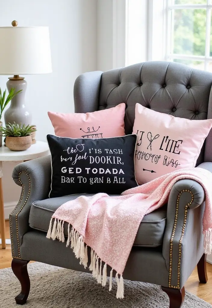 17 DIY Black and Pink Room Decor Ideas for Book Lovers  - 5. Pink and Black Themed Throw Pillows