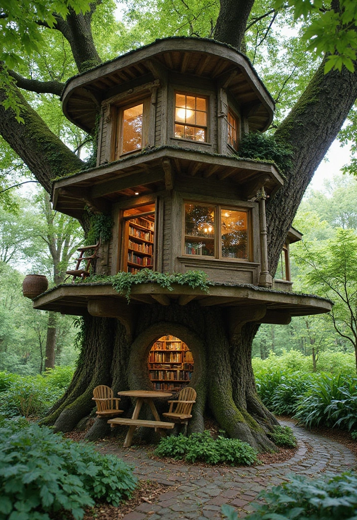 16 Unique Treehouse Designs Perfect for Book Lovers - 1. The Enchanted Library Tree House