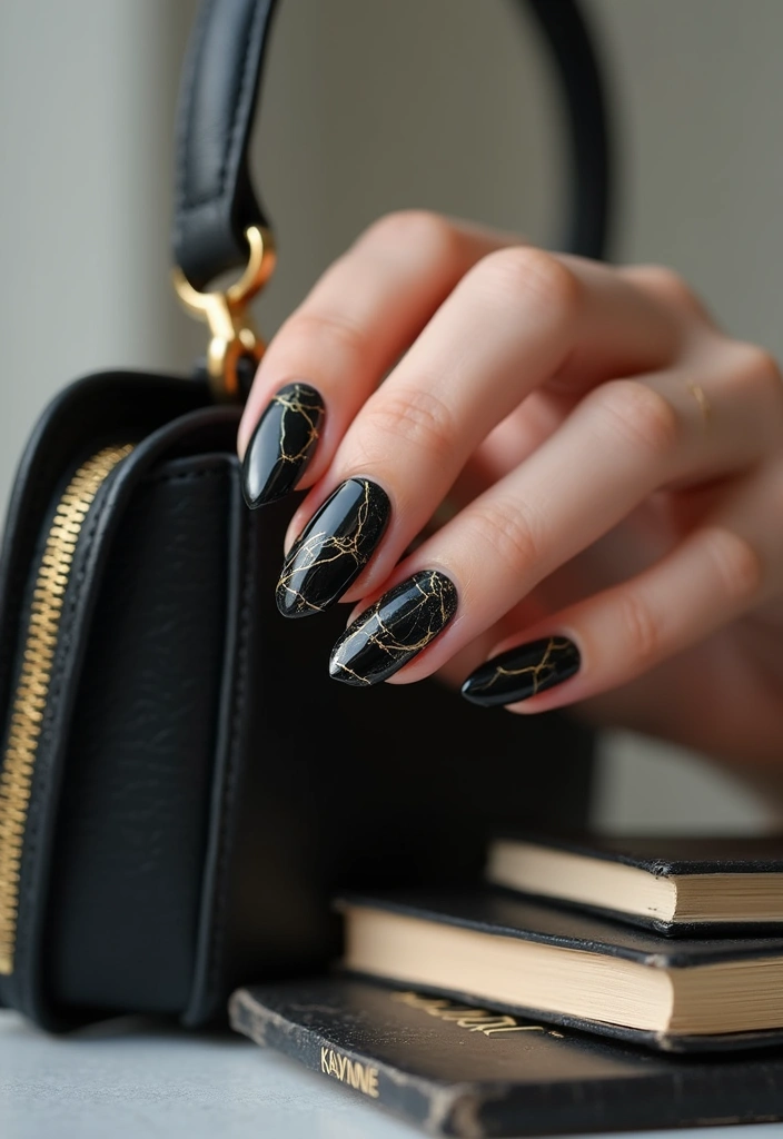 14 Gothic Nail Ideas That Will Make Every Book Lover's Heart Skip a Beat - 12. Dark Marble