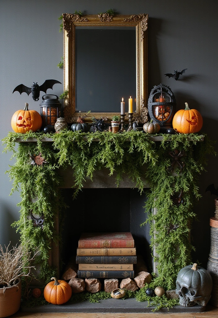 12 Easy DIY Halloween Fireplace Decor Ideas for Book Lovers - 11. Creepy Crawly Shelf