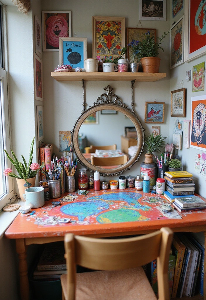 12 Stylish Bedroom Vanity Ideas for Book Lovers - 8. Artistic Expression Station