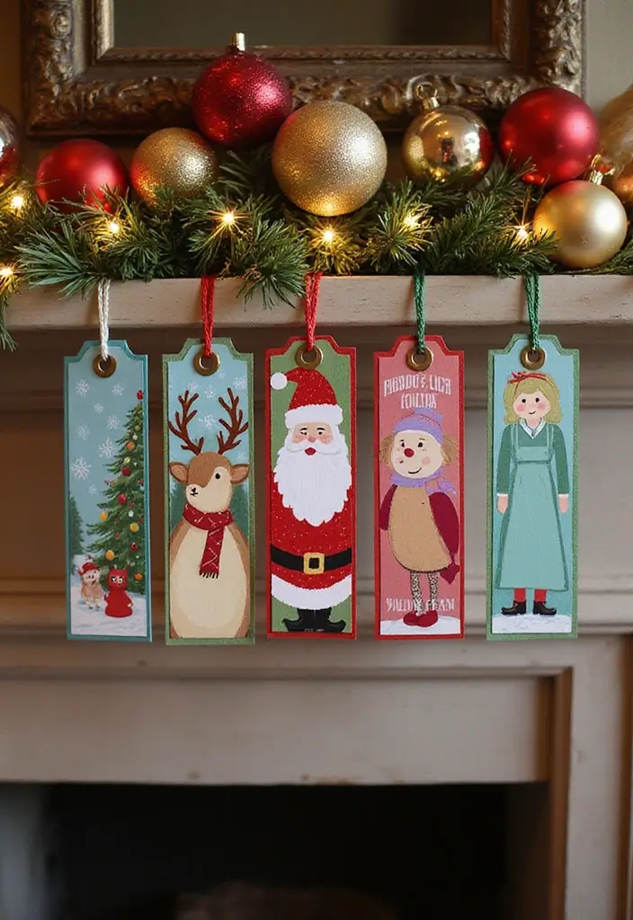17 Whimsical Bookish Mantel Decor Ideas for Christmas  - 9. Themed Holiday Bookmarks
