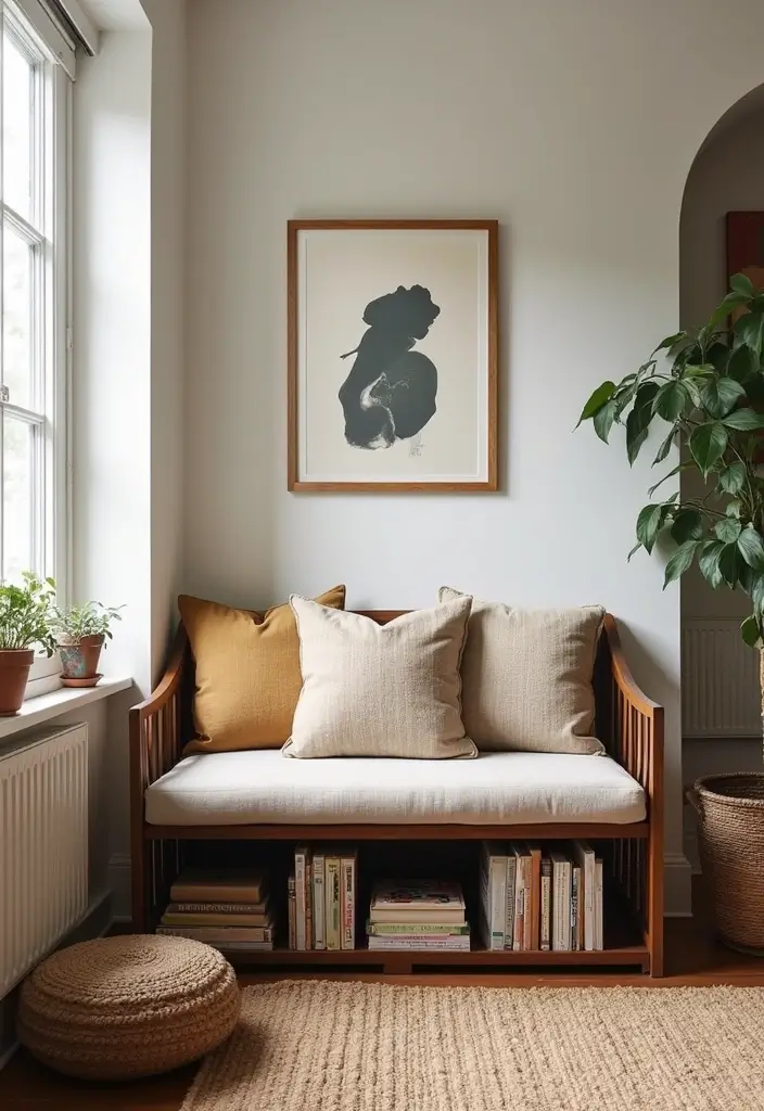 13 Cozy Small Living Room Ideas Every Book Lover Will Adore - 13. Cozy Corner Bench