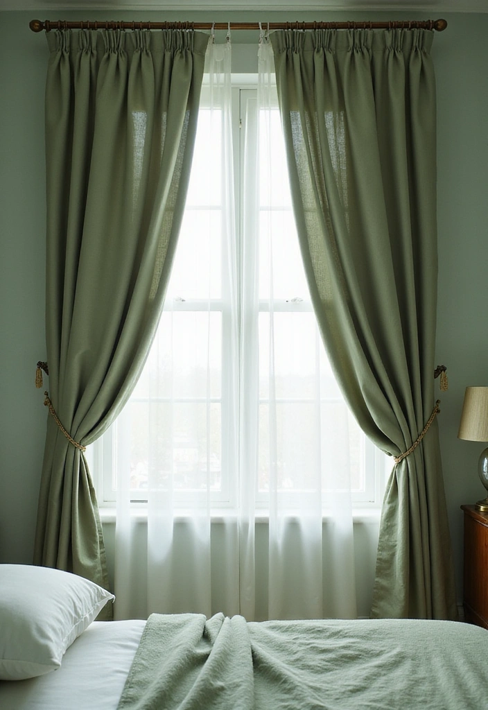 16 Sage Green Bedroom Decor Ideas That Speak to Every Book Lover’s Heart! - 6. Sage Green Curtains
