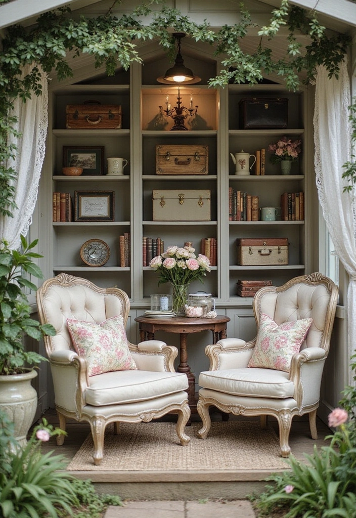 14 Enchanting Small Garden Shed Ideas for Bookworms (Get Inspired! - 6. The Vintage Retreat