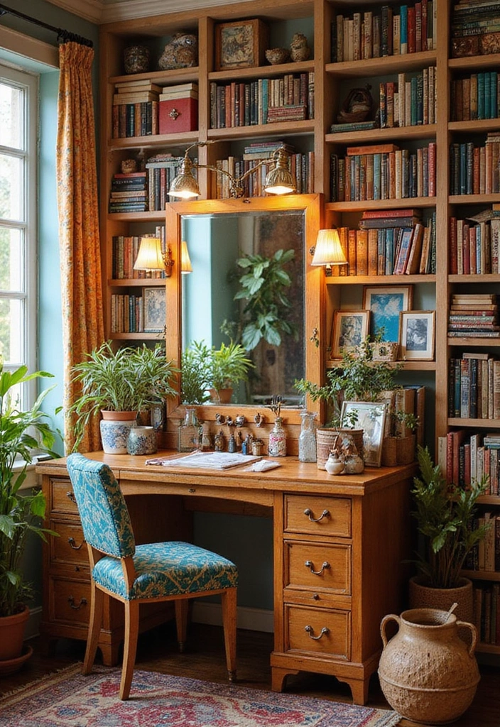 12 Stylish Bedroom Vanity Ideas for Book Lovers - 6. Bohemian Bookish Retreat