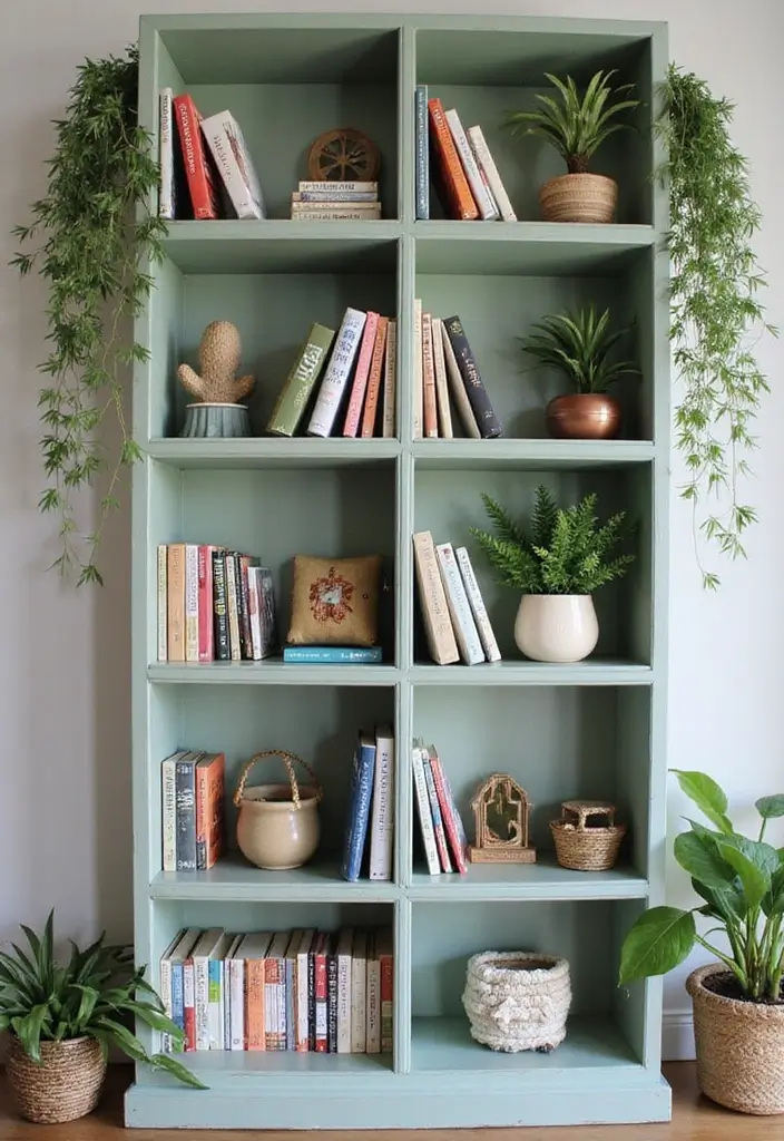 16 Sage Green Bedroom Decor Ideas That Speak to Every Book Lover’s Heart! - 10. Themed Book Shelving