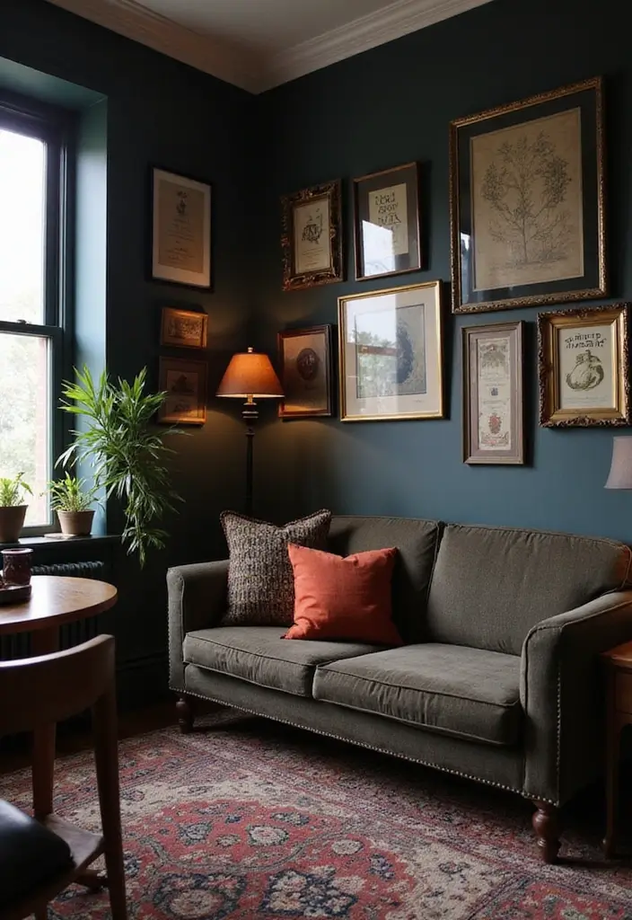 15 Dark Feminine Room Decor Ideas That Will Make Book Lovers Swoon! - 9. Curated Art Displays