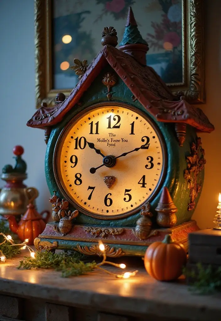 17 Whimsical Bookish Mantel Decor Ideas for Christmas  - 15. Whimsical Storybook Clock