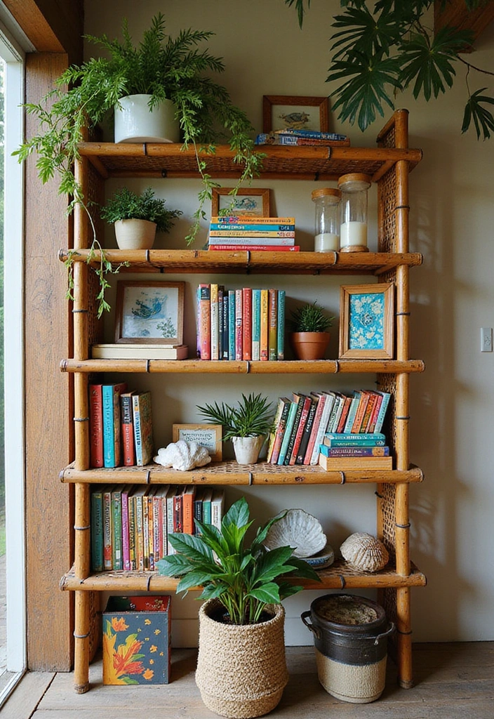 15 Hawaiian Beach House Decor Ideas for Book Lovers - 1. Tropical Bookshelf