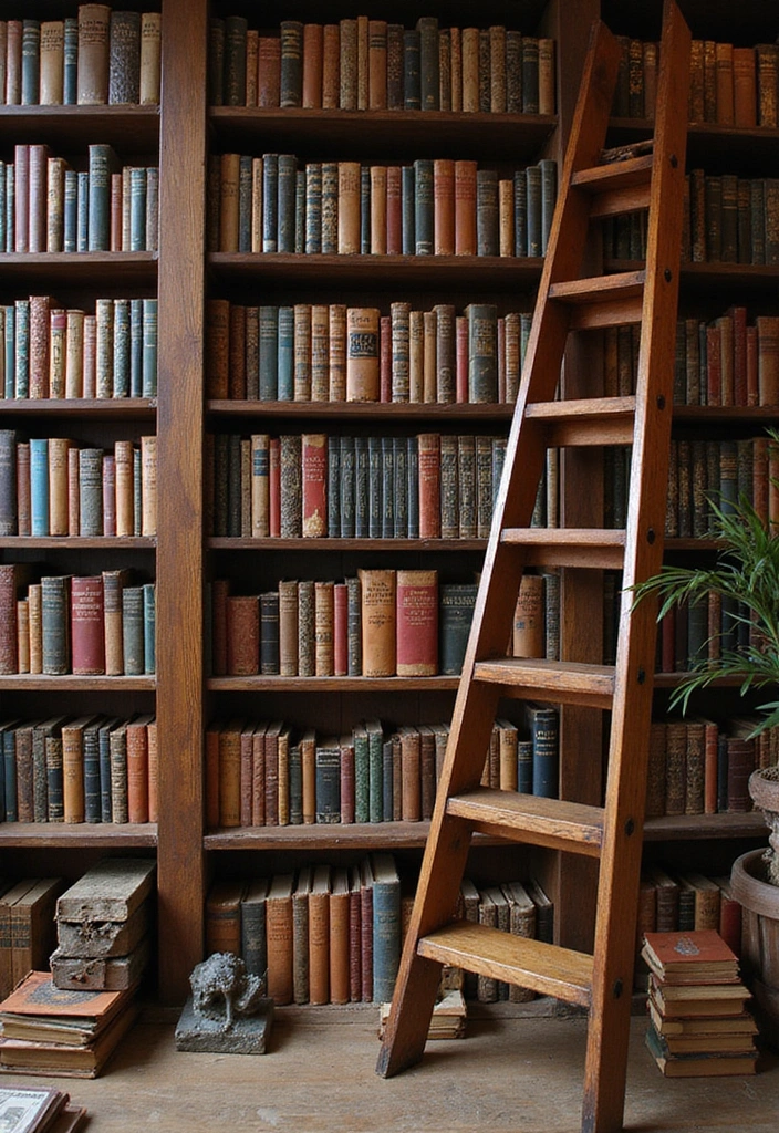 20 Modern Surreal Home Decor Ideas for Book Lovers That'll Leave You Speechless! - 16. Vintage Library Ladder