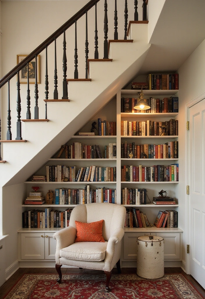 20 DIY Home Library Ideas Every Book Lover Needs to Try (Get Ready for #13!) - 4. Under-Stair Book Nook