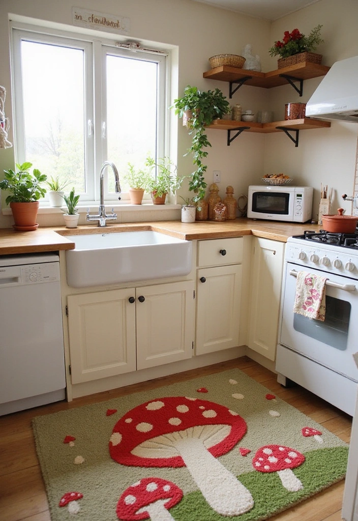 15 Whimsical Mushroom Kitchen Designs That Will Make Every Bookworm Smile! - 4. Mushroom-Themed Rugs