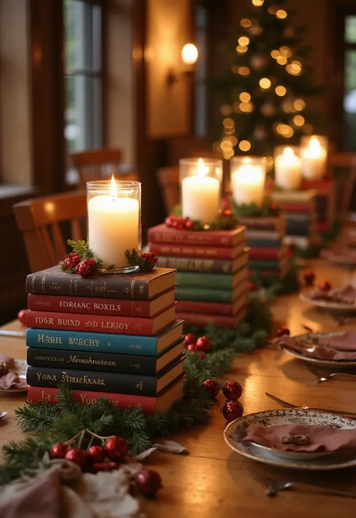 18 Enchanting Christmas Home Decor Ideas Every Book Lover Will Adore! - 5. Book Stack Centerpieces