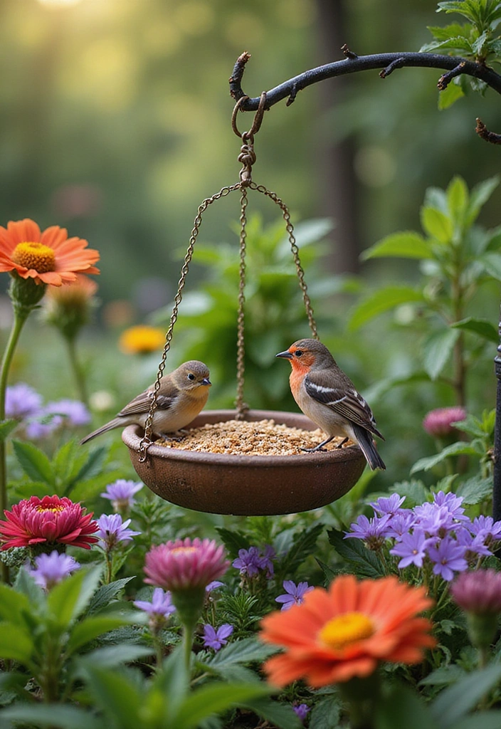 18 Aesthetic Low-Maintenance Garden Ideas for Book Lovers  - 12. Charming Bird Feeders