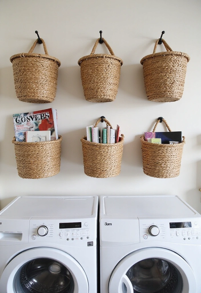 13 Small Laundry Room Ideas for Book Lovers to Save Space and Add Style - 8. Snazzy Wall-Mounted Baskets