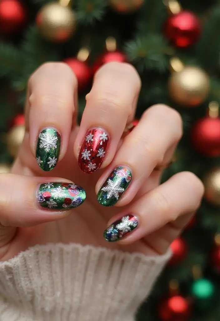 16 Chic Chrome Nail Art Ideas for the Stylish Bookworm (Don't Miss #3!) - 16. Festive Holiday Chrome Designs
