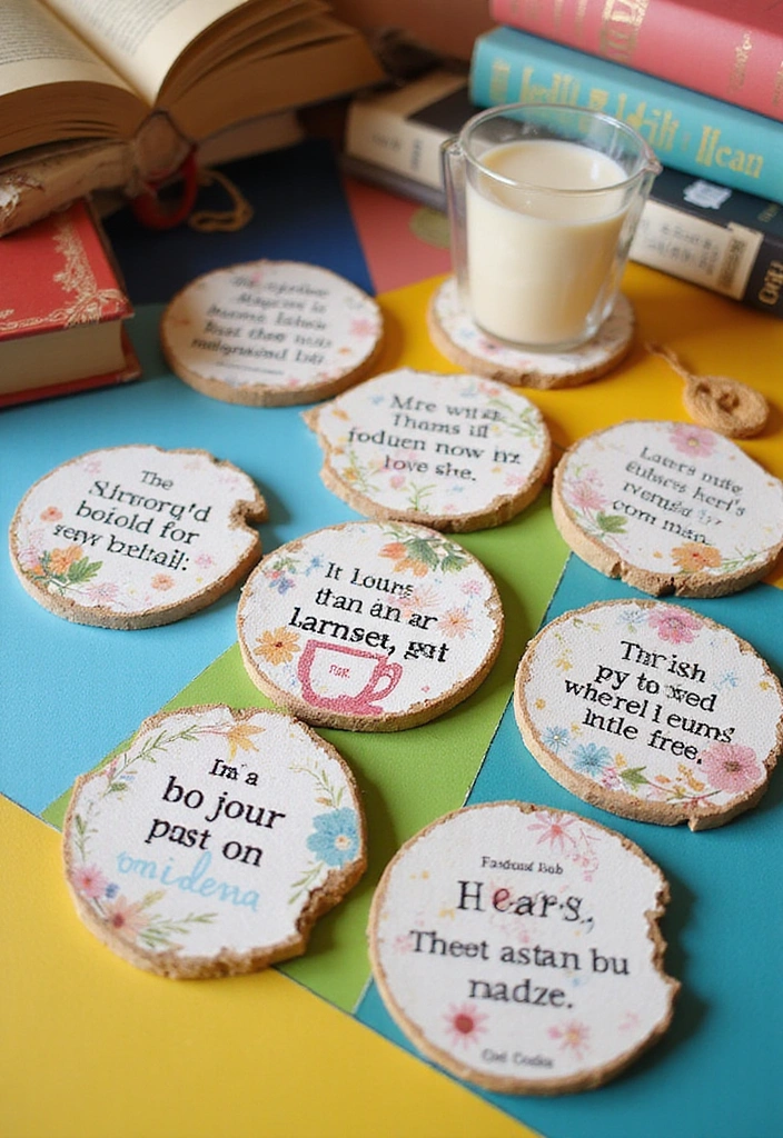 22 Easy Spring DIY Decor Projects for Book Lovers (Get Ready to Craft #18!) - 12. Book-themed Coasters