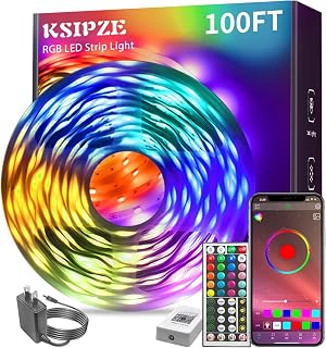KSIPZE 100ft Led Strip Lights RGB Music Sync Color Changing Bluetooth Le...